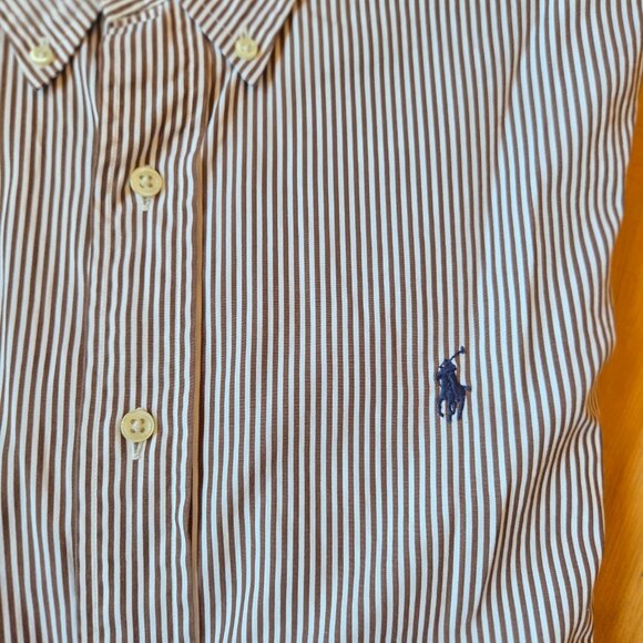 Polo by Ralph Lauren Men's Brown and White Long Sleeve Striped Shirt - Picture 5 of 7